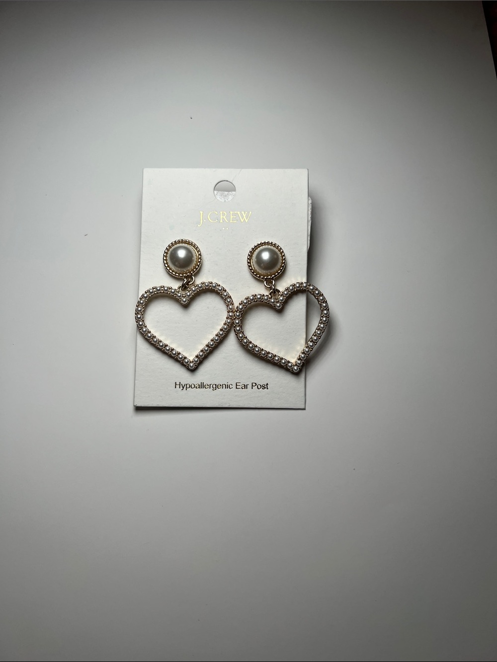 J. Crew Gold Pearl & Crystal Heart Drop Earrings